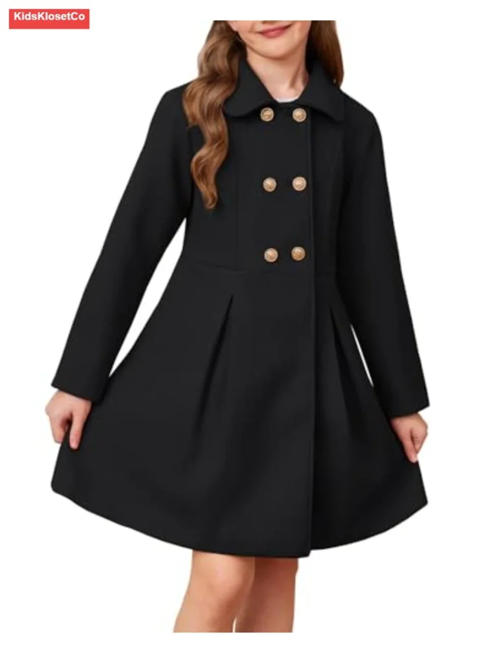 Girls Wool Peacoat with Lapel Pockets Winter Long Jacket Kids Size 6-14